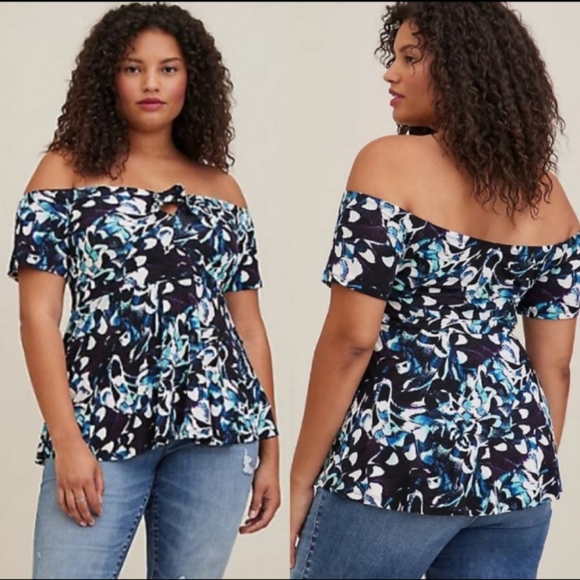 torrid Tops - NWT TORRID 5X SUPER SOFT TIE- FRONT ON OR OFF-SHOULDER PEPLUM TOP-FLORAL SIZE …